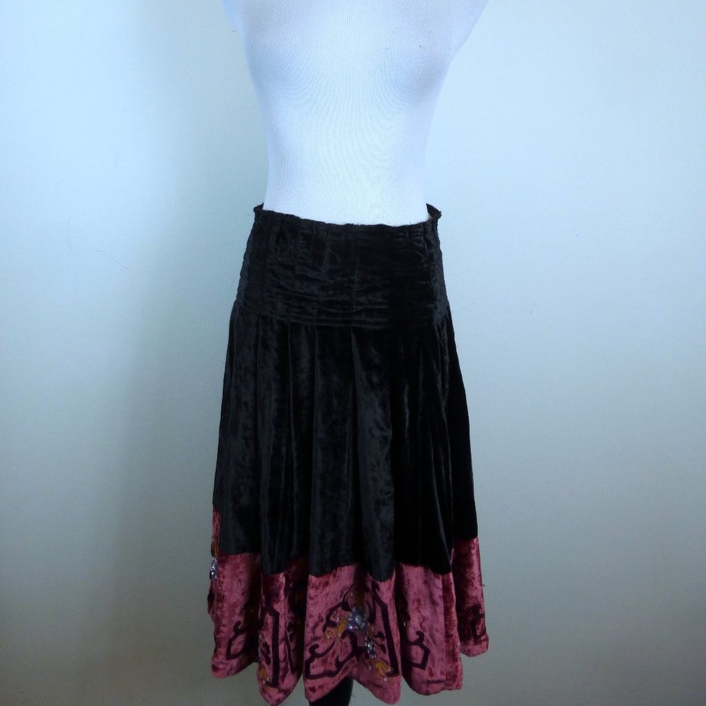 CHAN LUU black velvet HAND MADE midi SKIRT S boho hippie party
